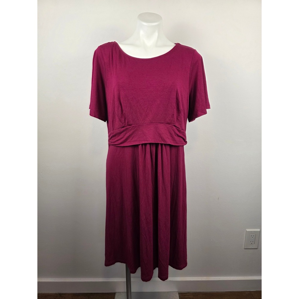 Seraphine Womens Maternity Nursing Midi‎ Dress XL Purple Empire Short Sleeve